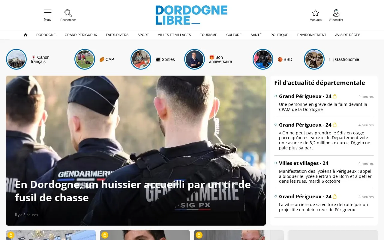 Dordogne Libre homepage screenshot
