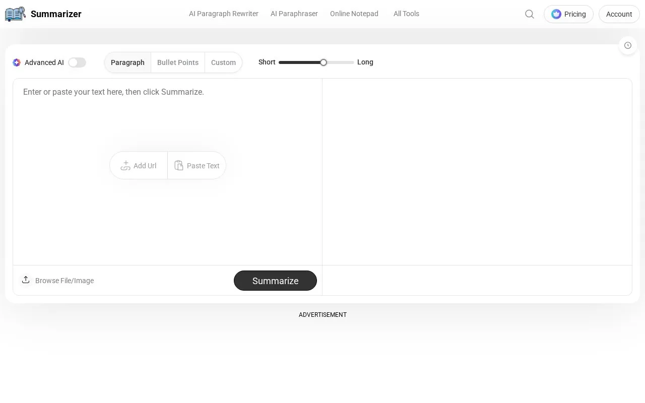 AI Summarizer homepage screenshot