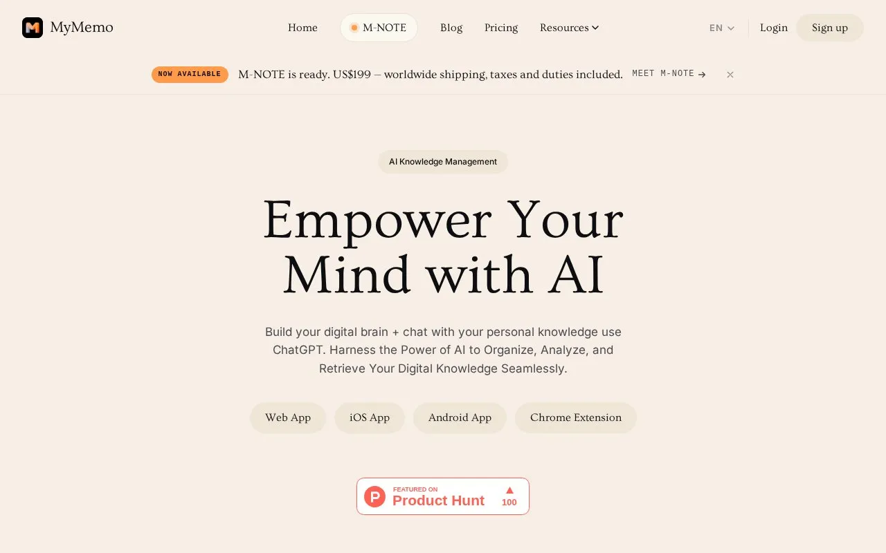 MyMemo AI homepage screenshot