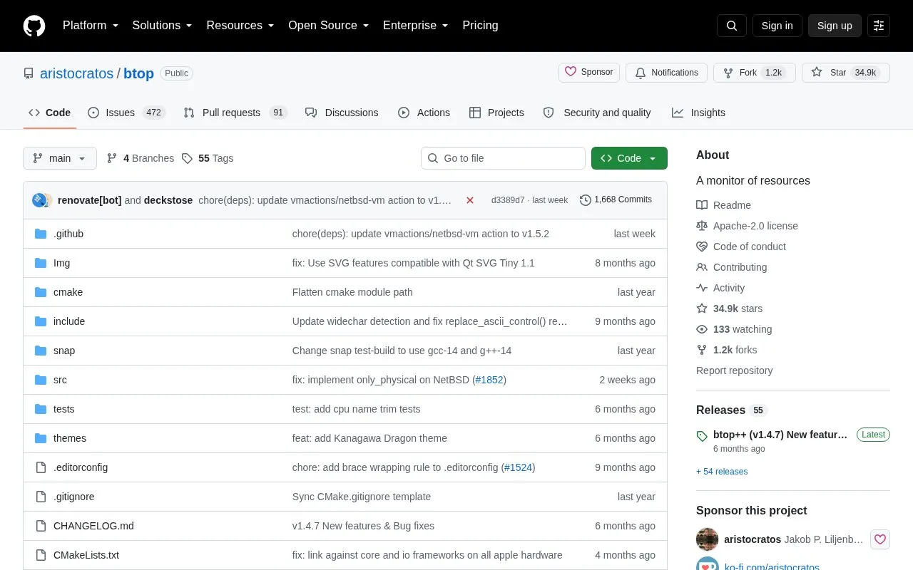 Btop homepage screenshot
