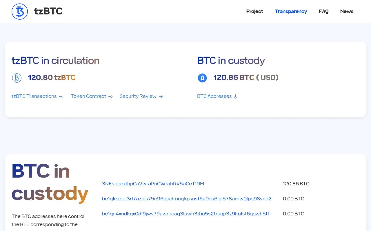 tzBTC homepage screenshot