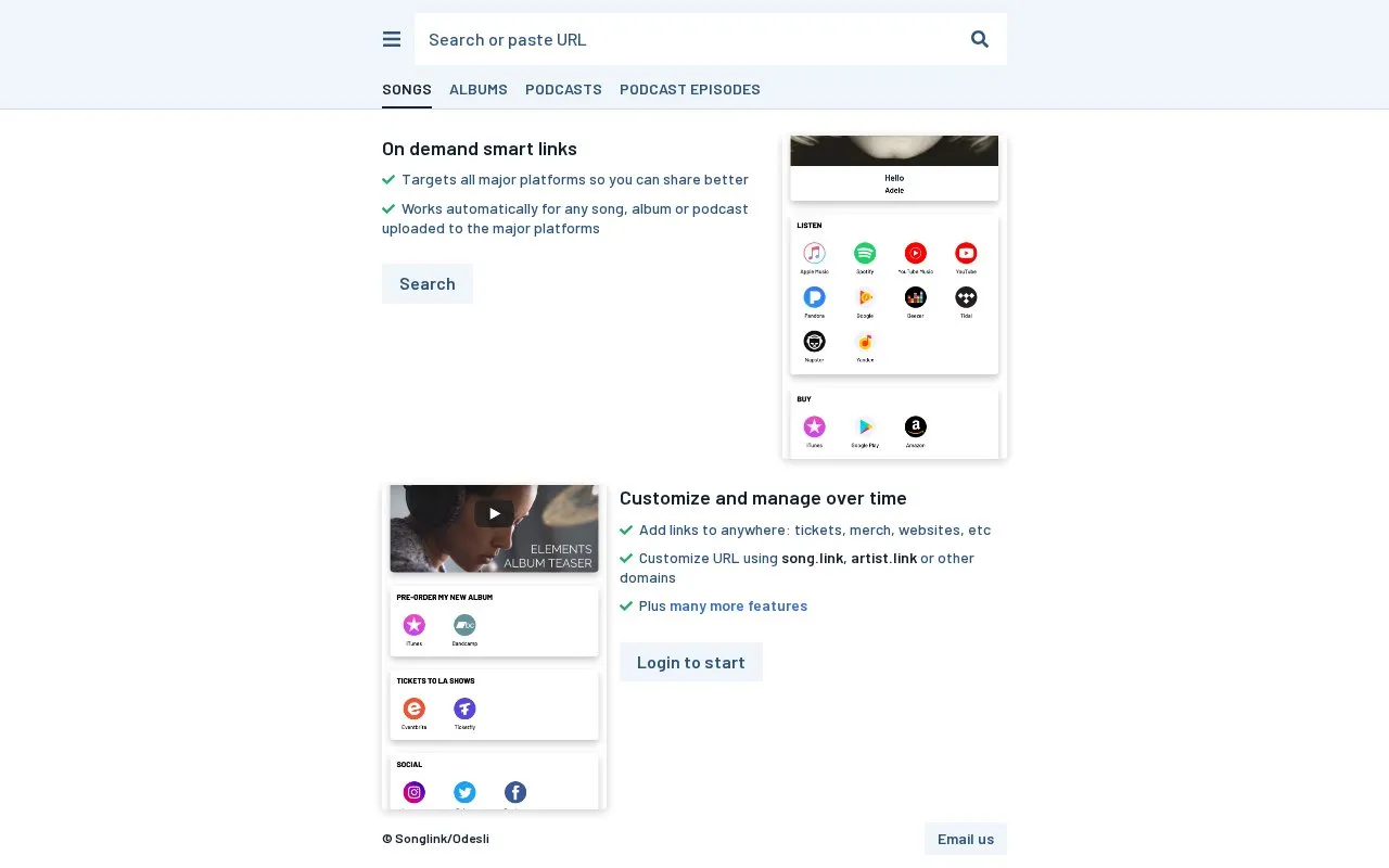 Odesli homepage screenshot