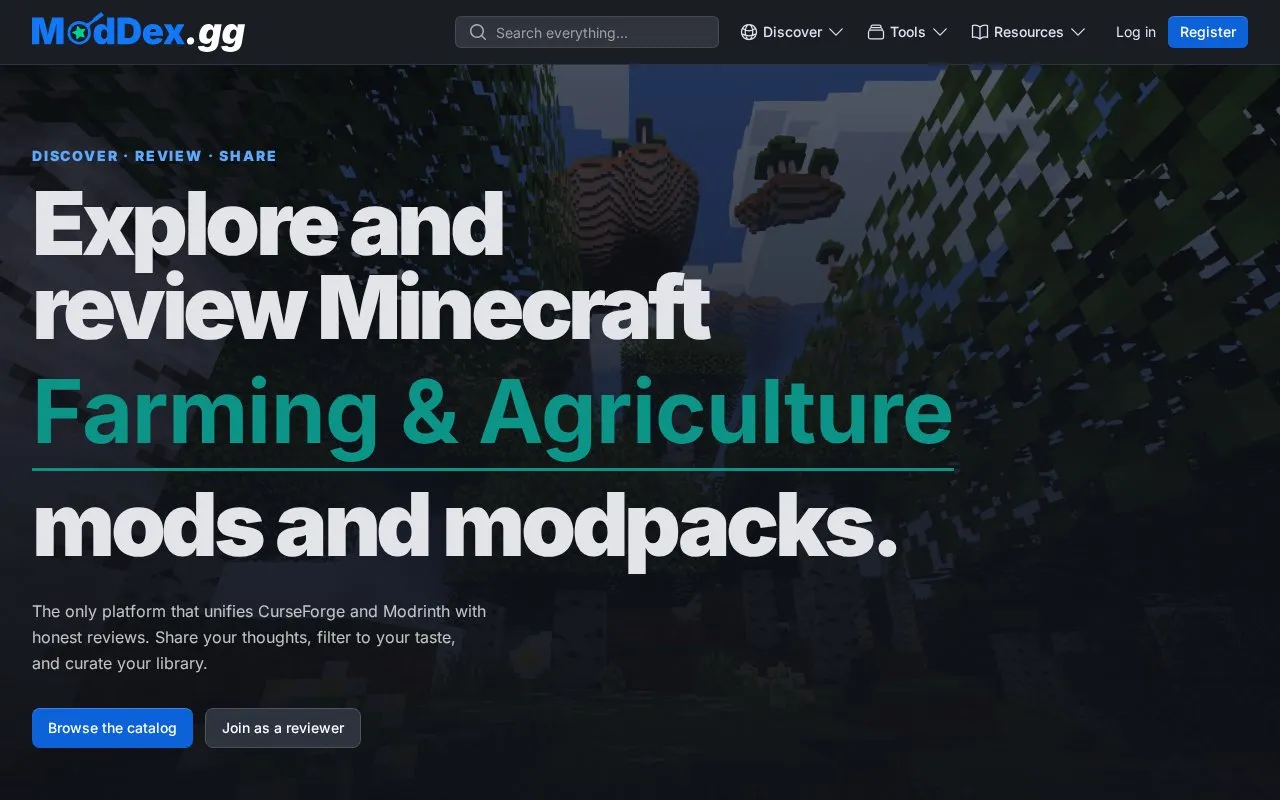 ModDex homepage screenshot
