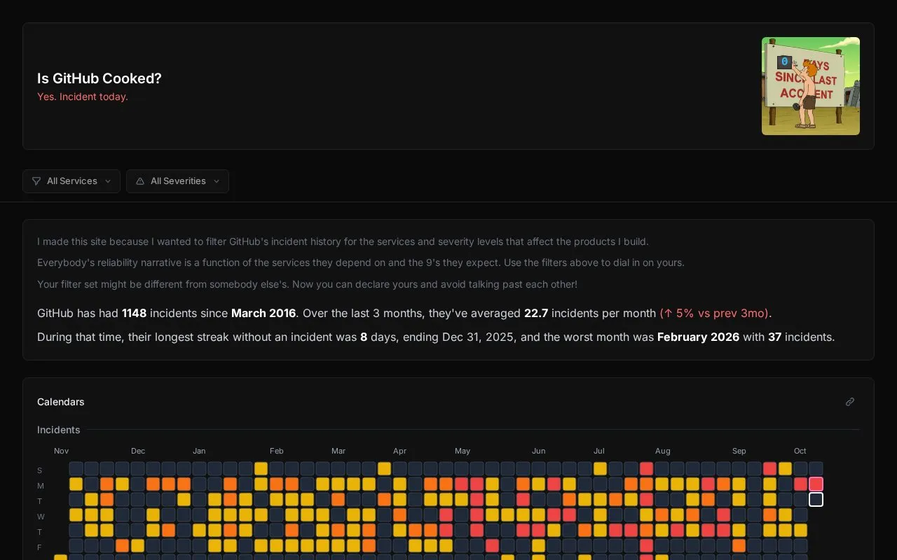 Is GitHub Cooked? homepage screenshot