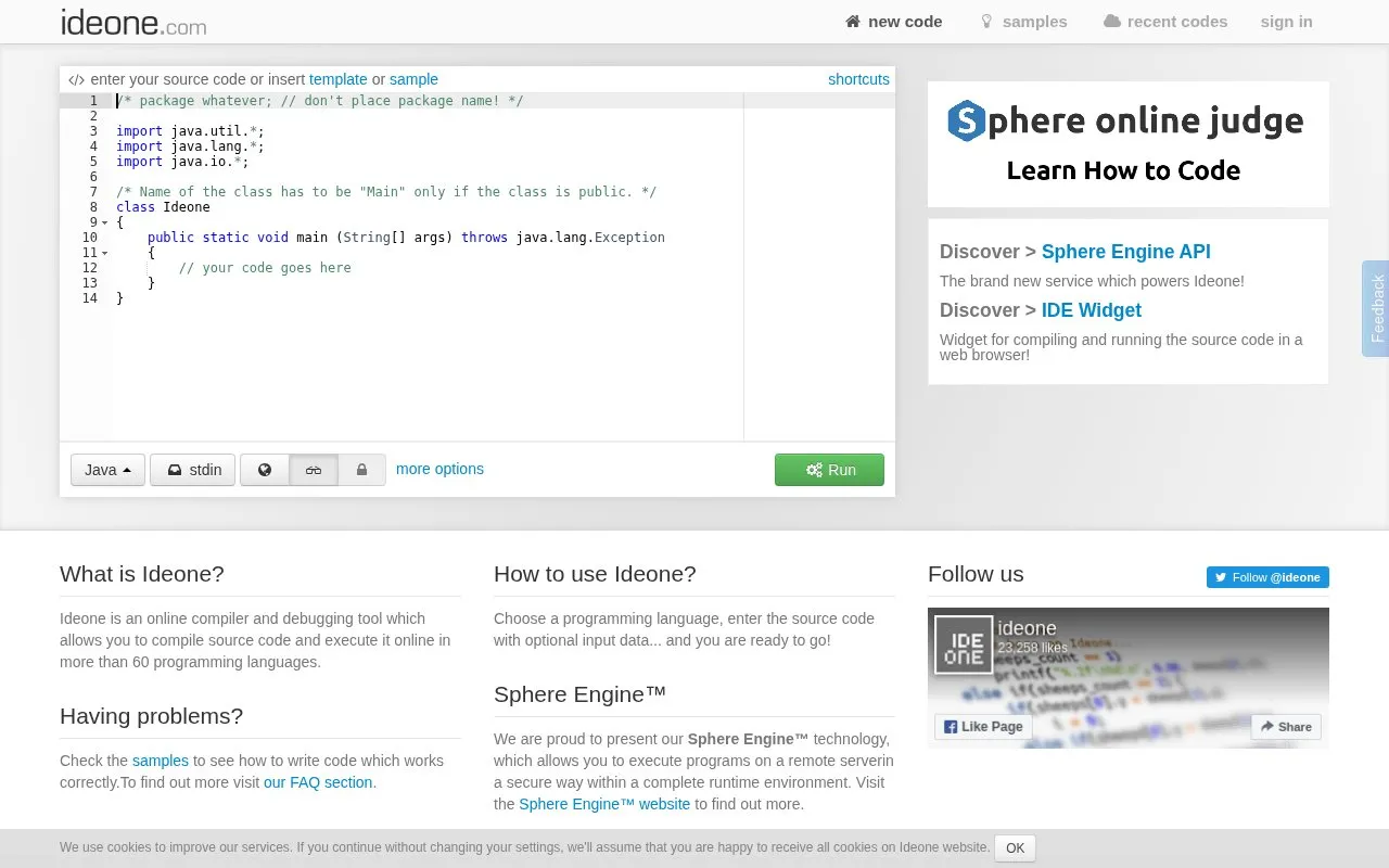 Ideone homepage screenshot