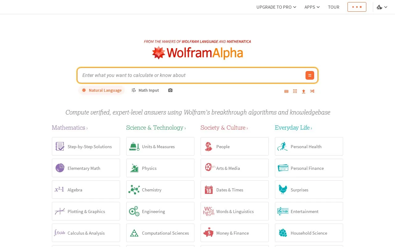 Wolfram|Alpha homepage screenshot