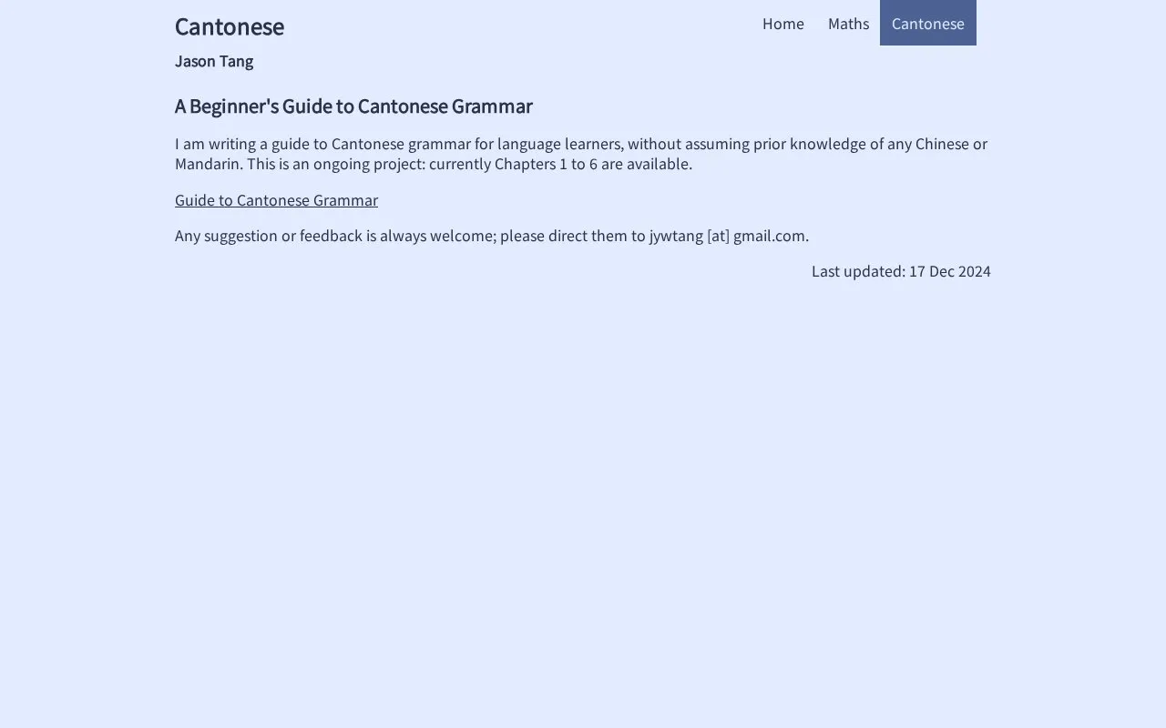 Beginner's Cantonese homepage screenshot