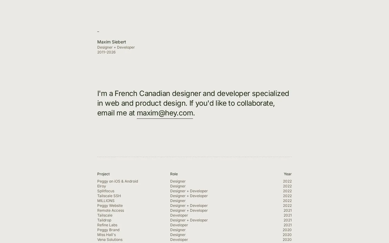 Maxim Siebert homepage screenshot
