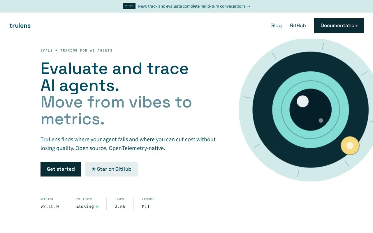 TruLens for LLMs homepage screenshot