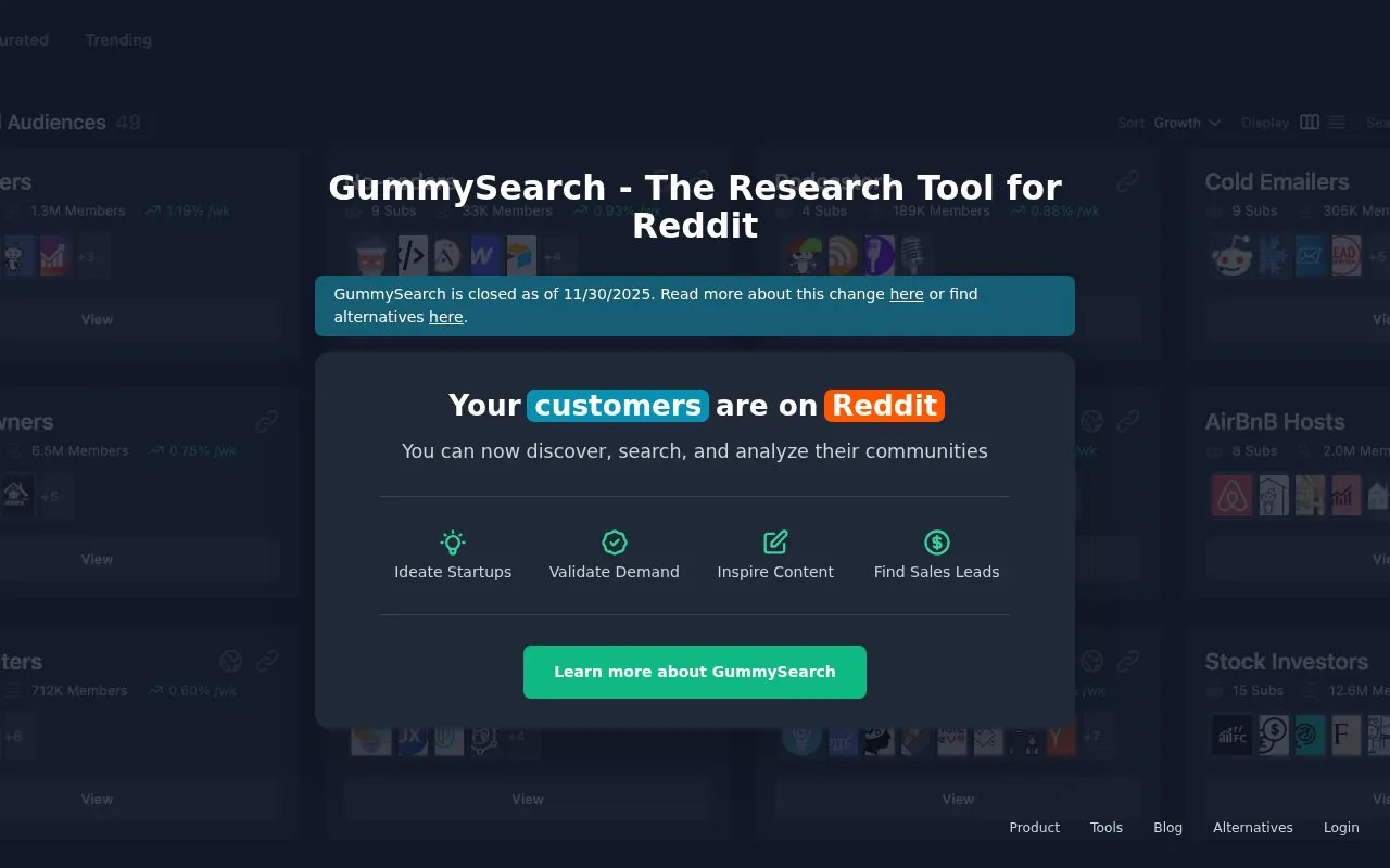 GummySearch homepage screenshot