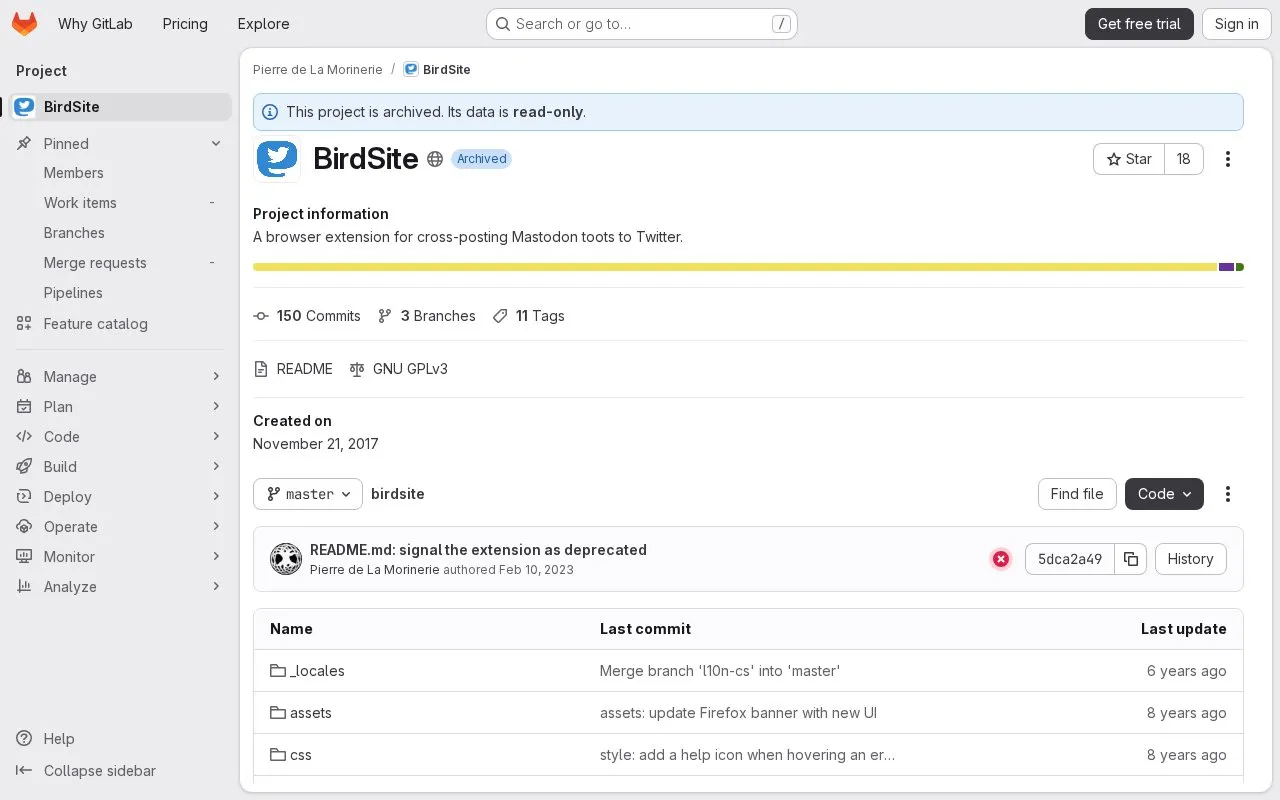 BirdSite homepage screenshot