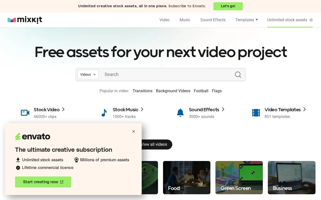 MixKit homepage screenshot