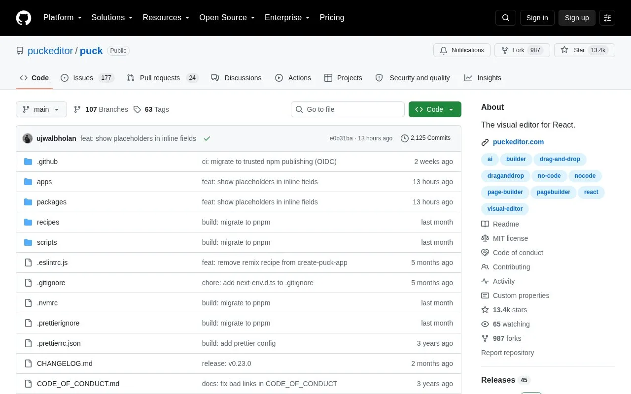 Puck homepage screenshot