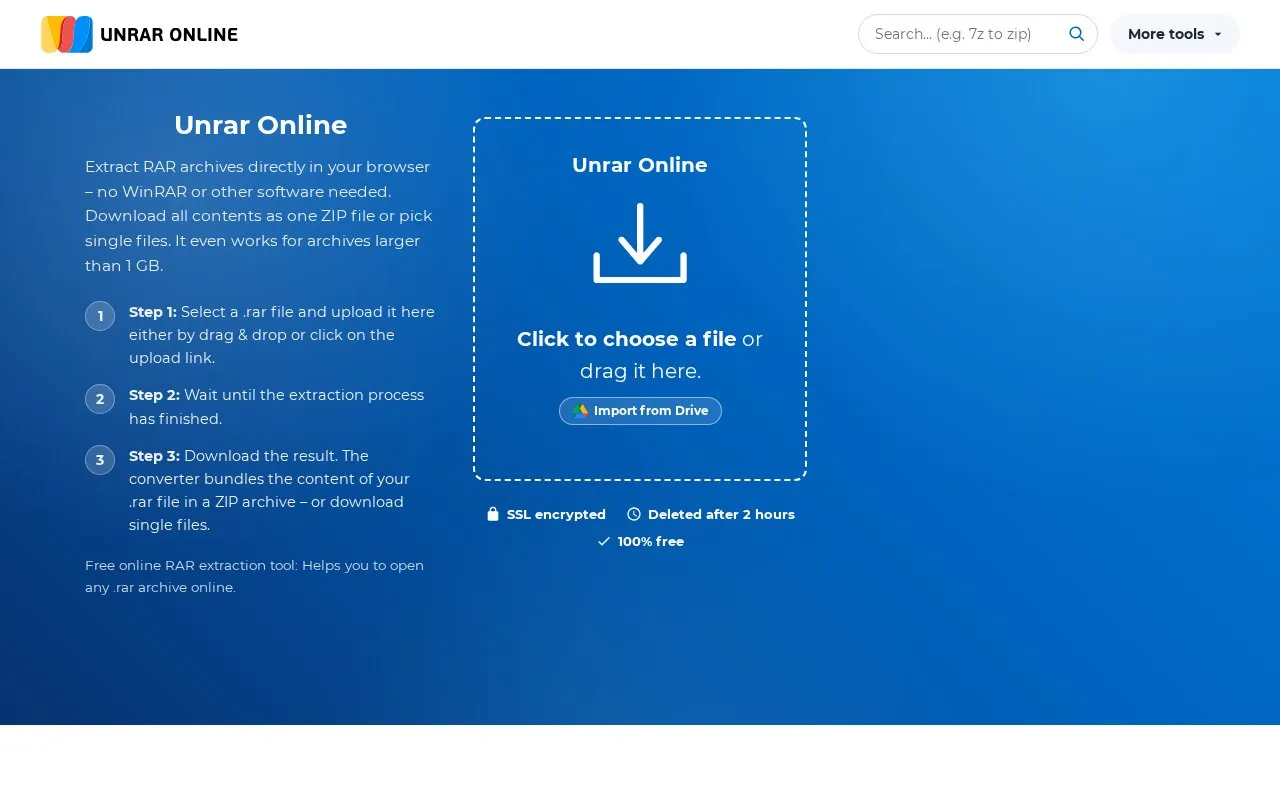 Unrar online homepage screenshot