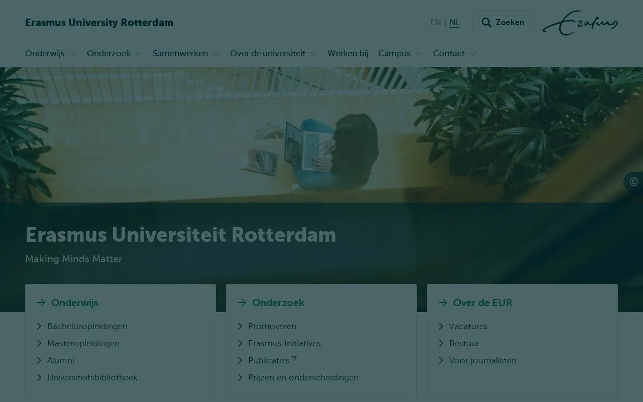Erasmus University Rotterdam homepage screenshot