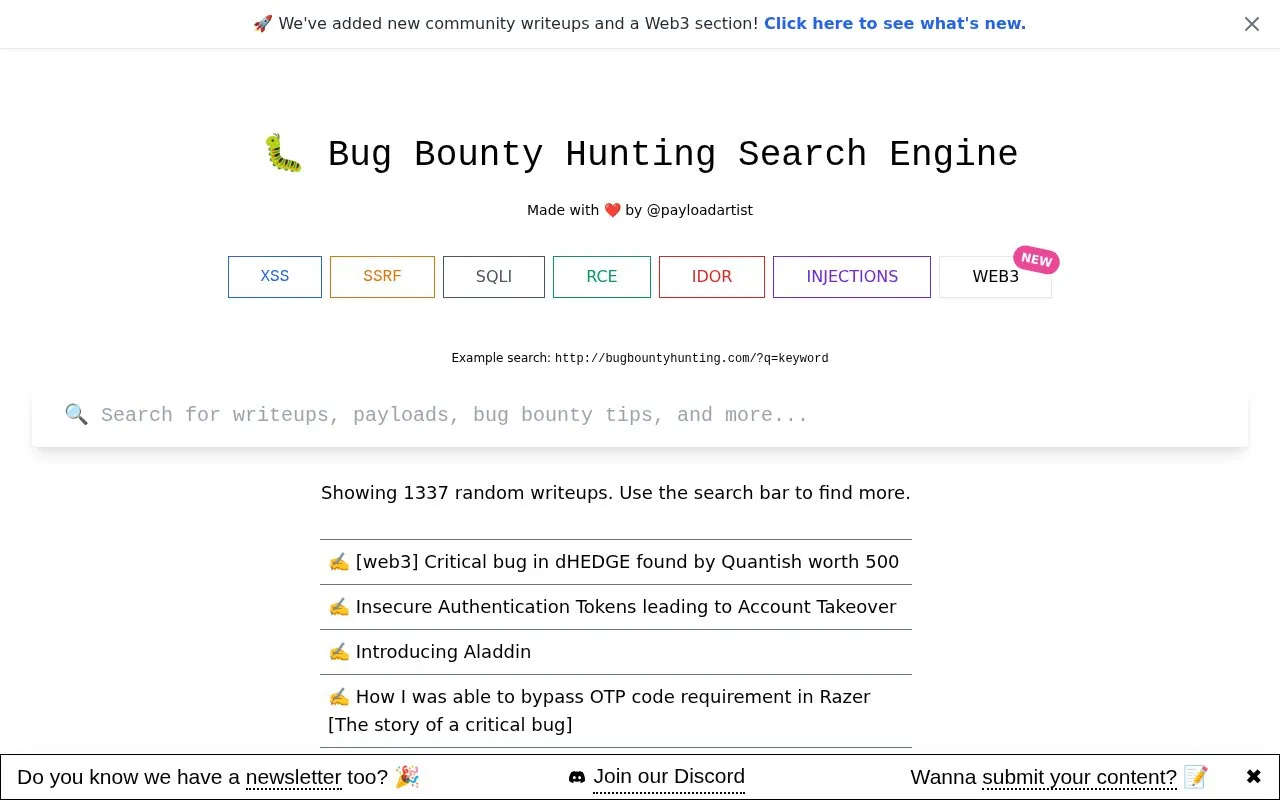 BugBountyHunting homepage screenshot