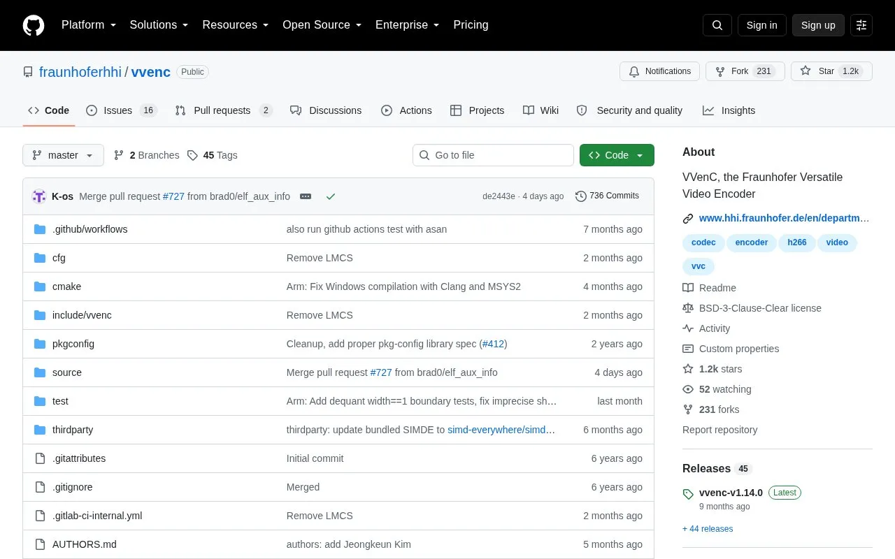 vvenc homepage screenshot