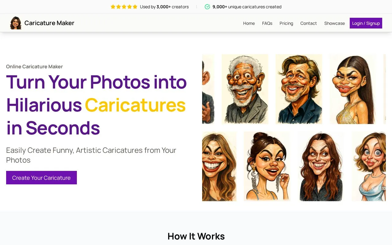 Caricature Maker homepage screenshot