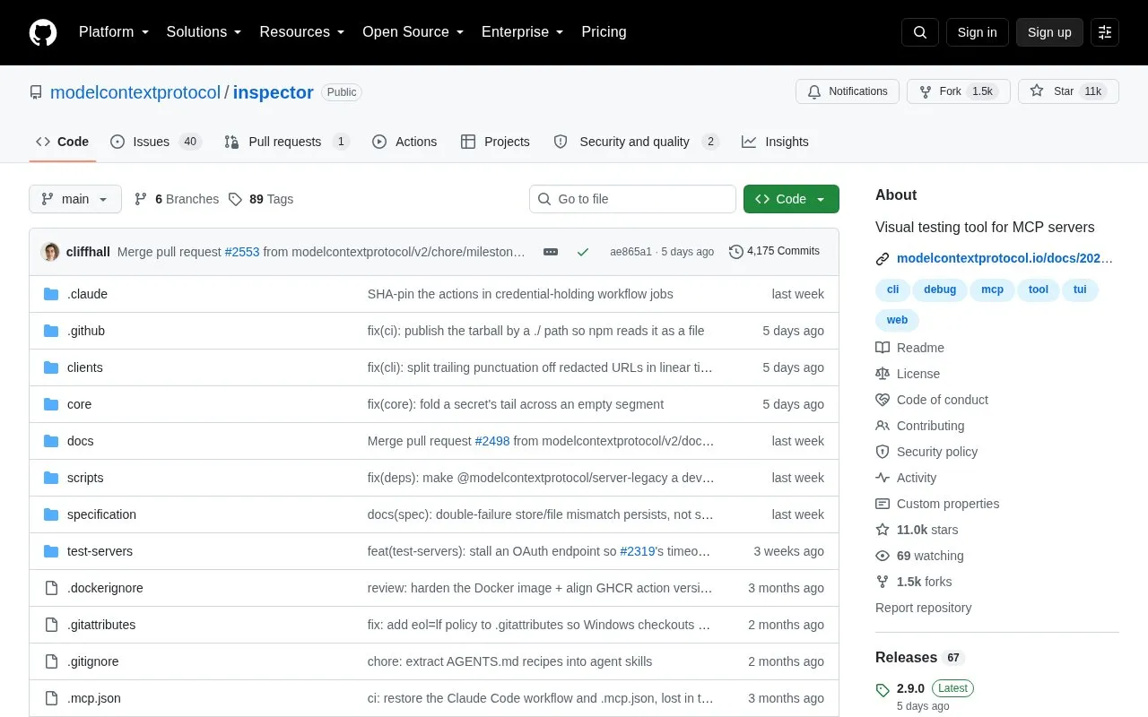 modelcontextprotocol/inspector homepage screenshot