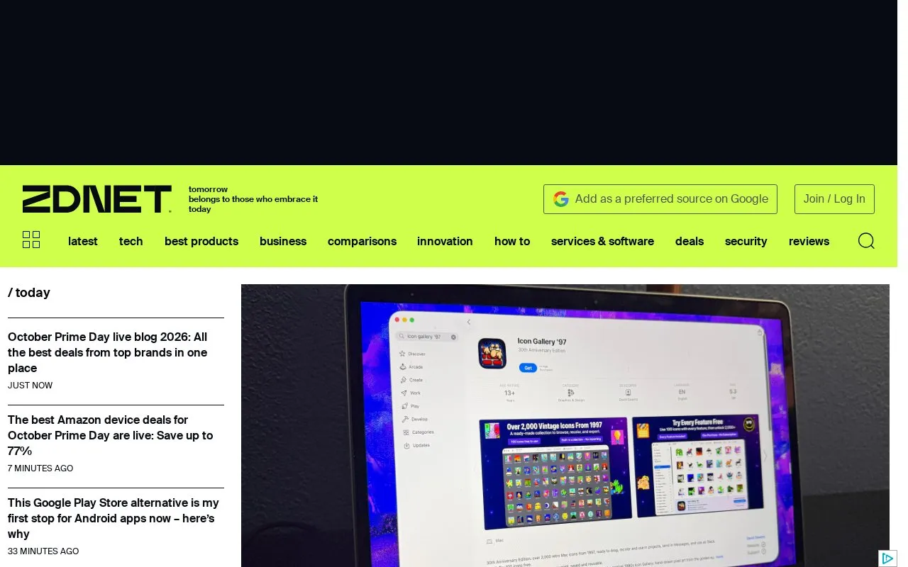 ZDNET homepage screenshot