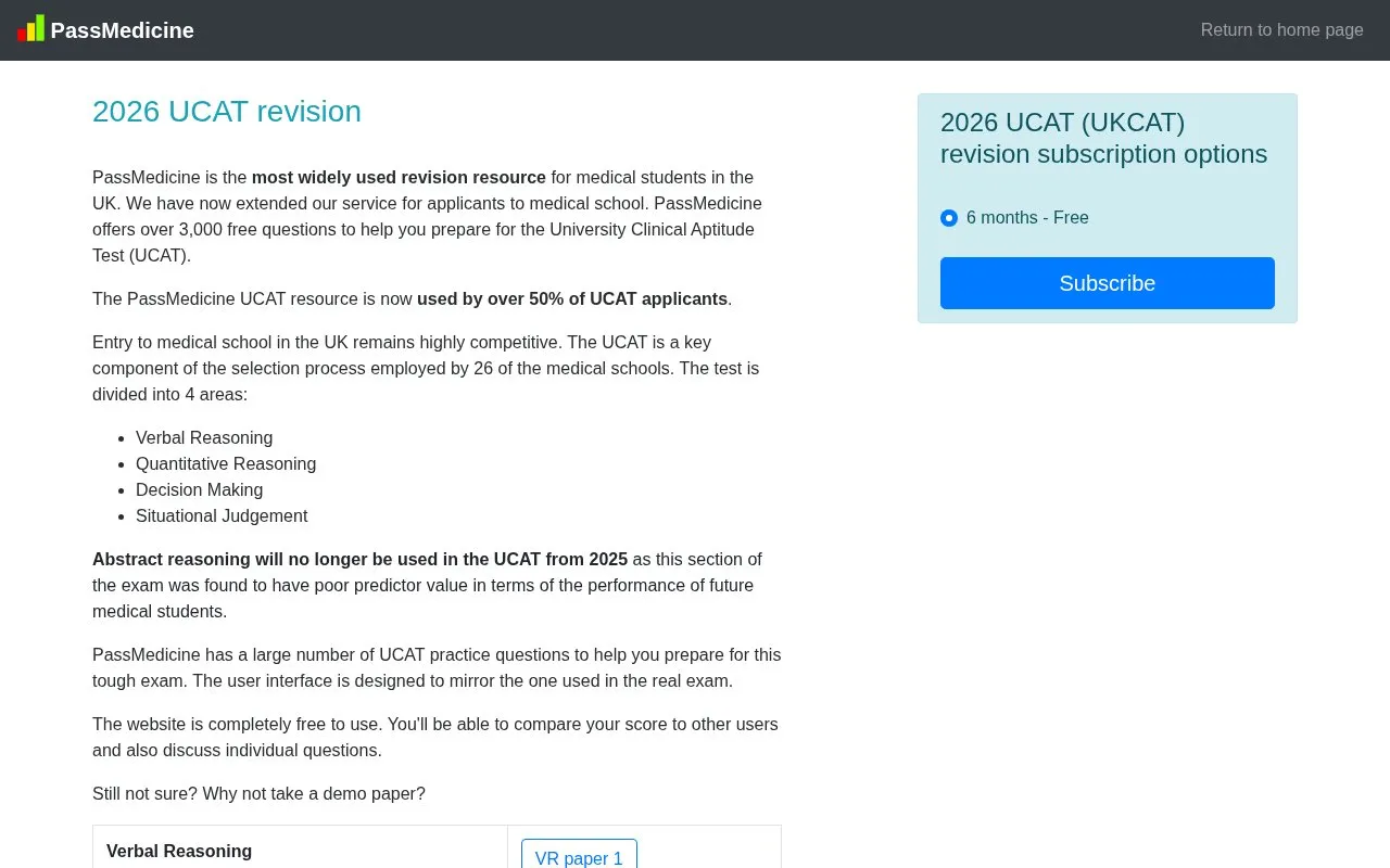 Passmedicine homepage screenshot