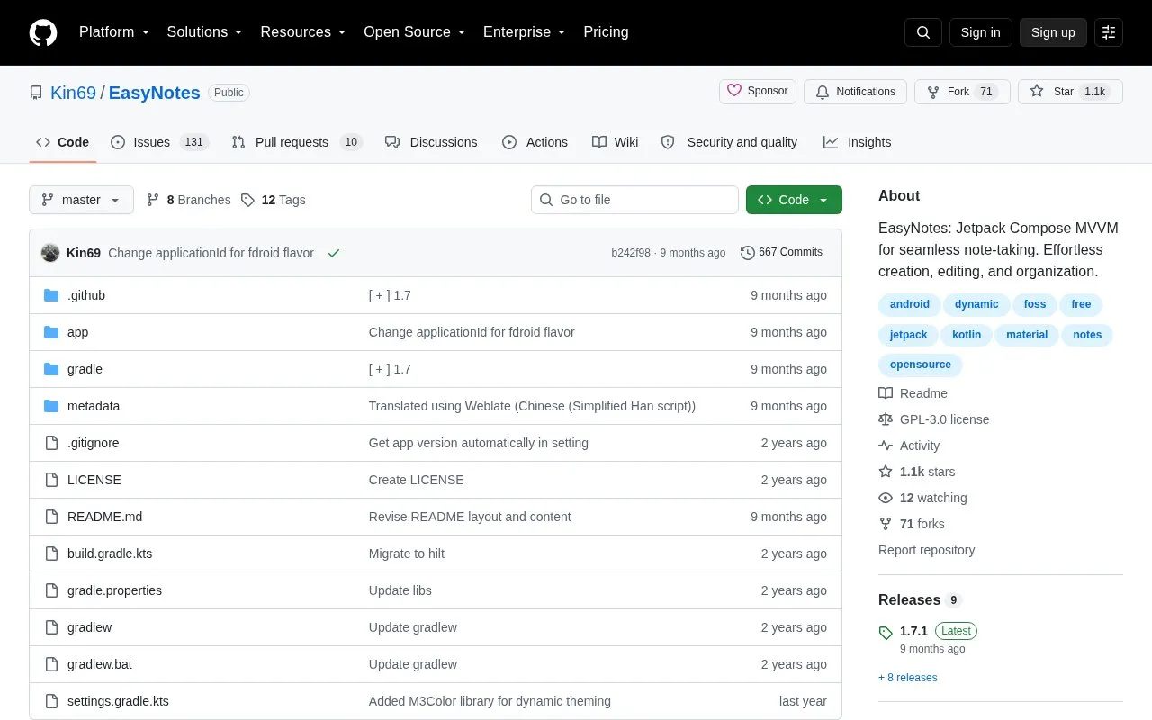 Easy Notes homepage screenshot
