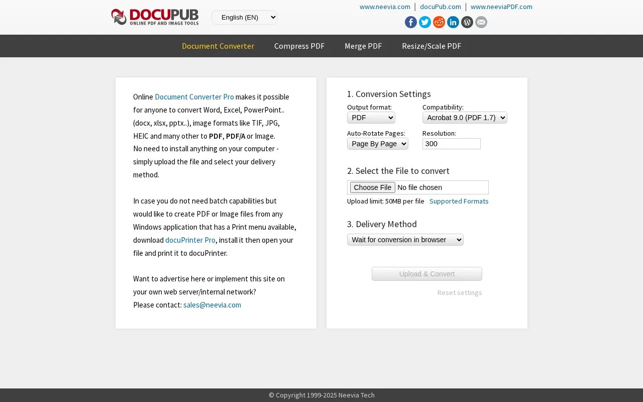 PDFconvert homepage screenshot