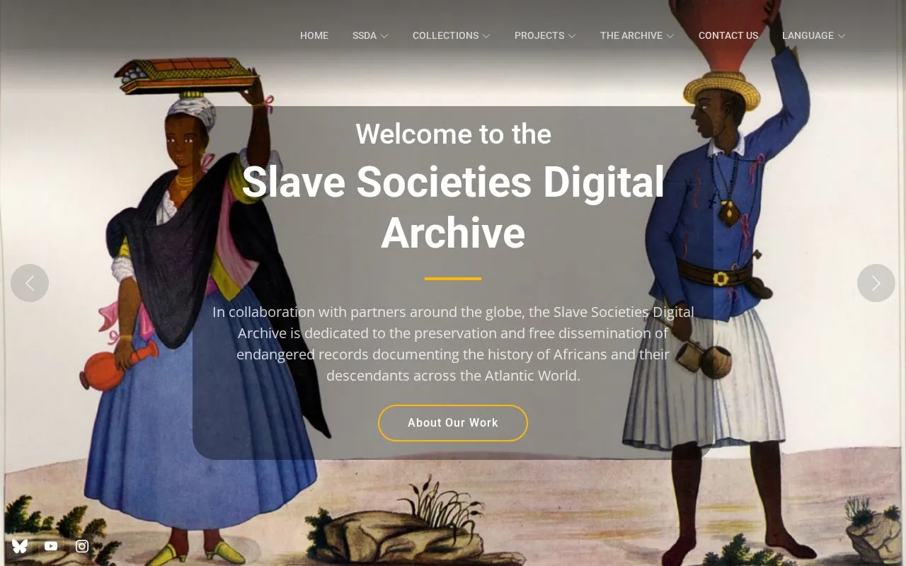 Slave Societies Digital Archive homepage screenshot