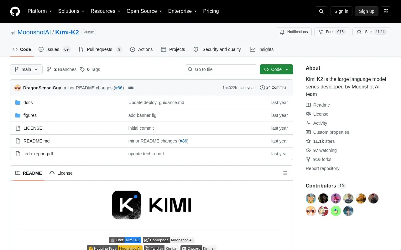 Kimi K2 homepage screenshot