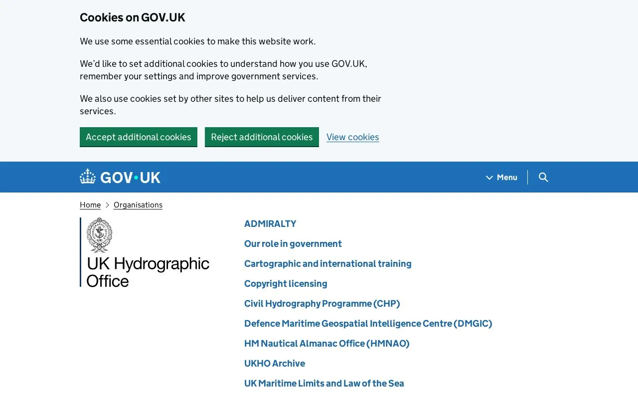 UK Hydrographic Office homepage screenshot
