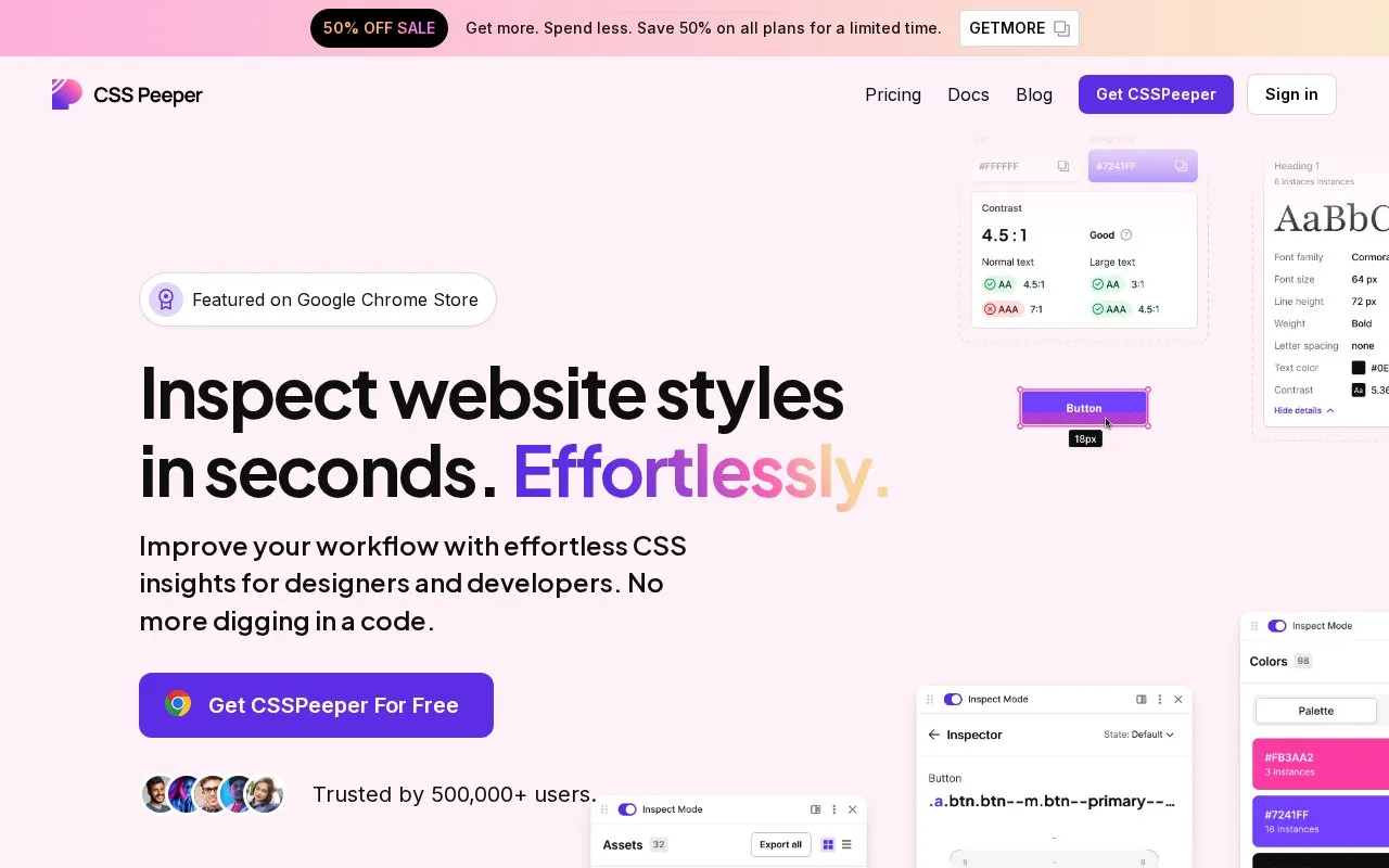 CSSPeeper homepage screenshot