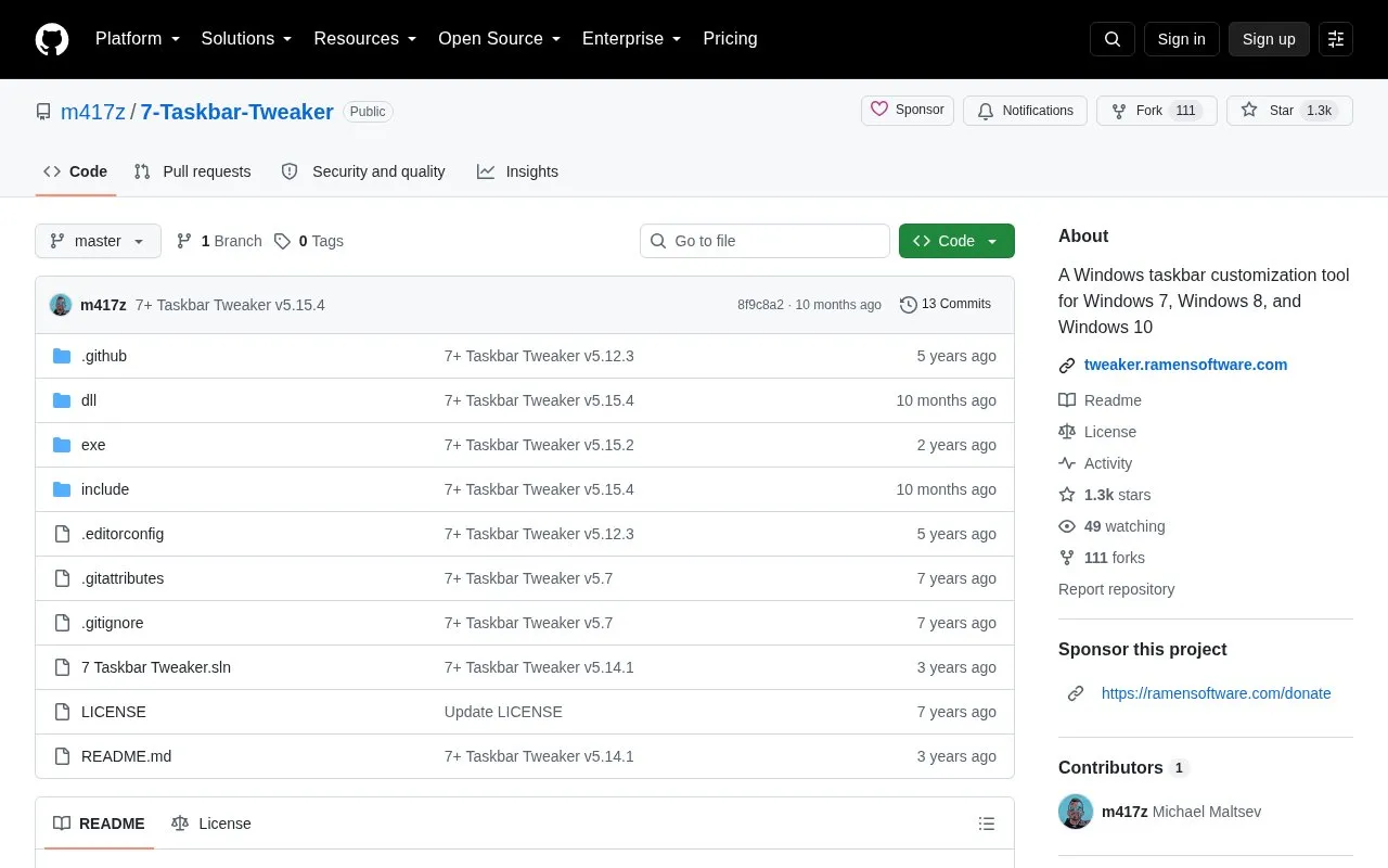 7 Taskbar Tweaker homepage screenshot
