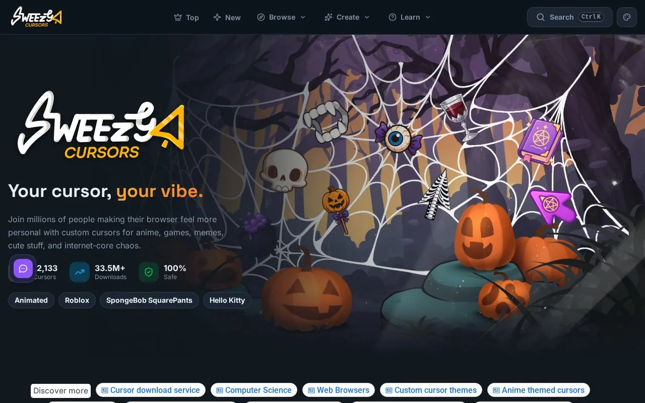 Sweezy Cursors homepage screenshot