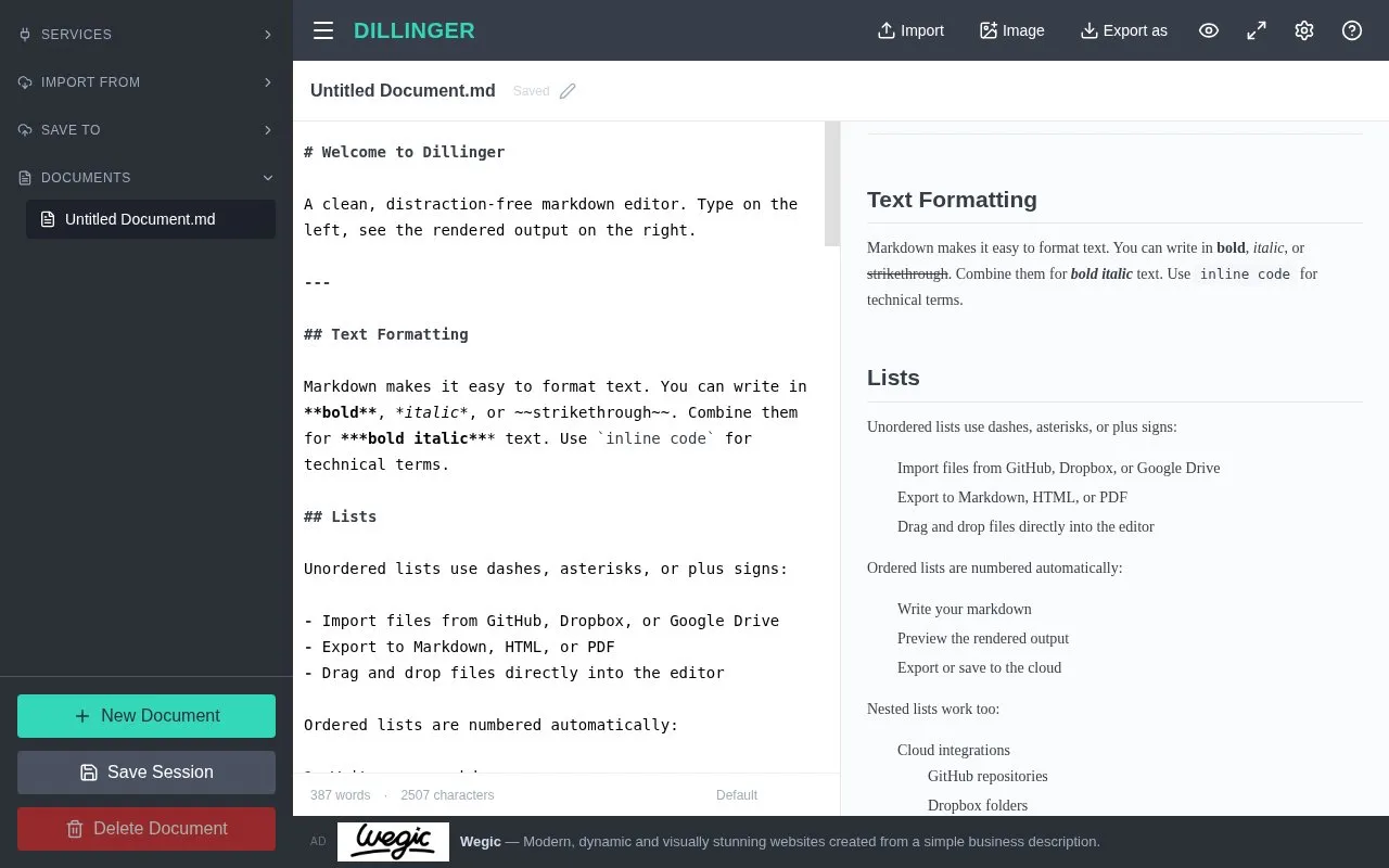 Dillinger homepage screenshot