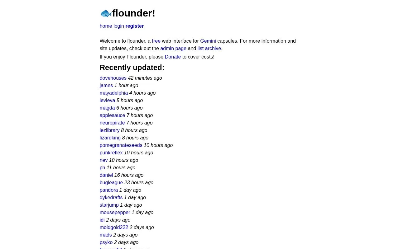 Flounder homepage screenshot