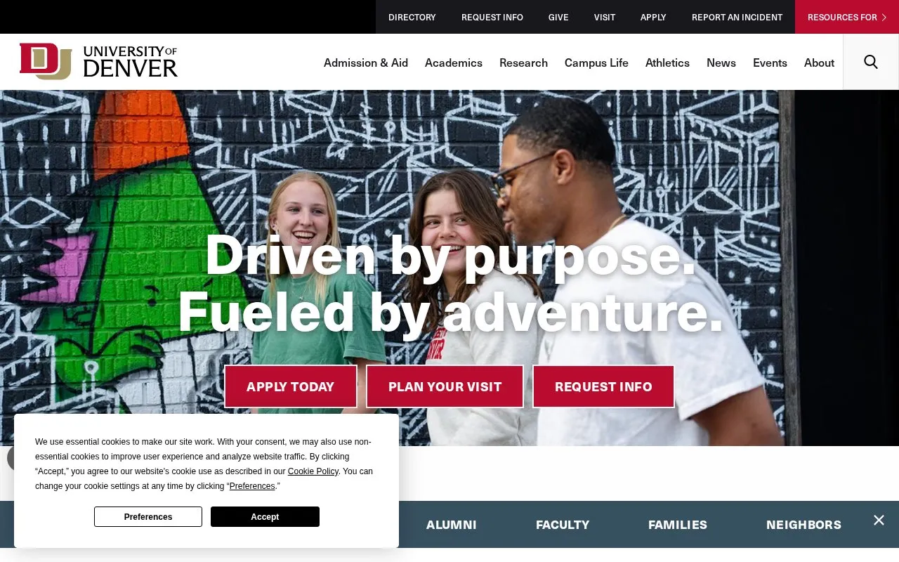University of Denver homepage screenshot