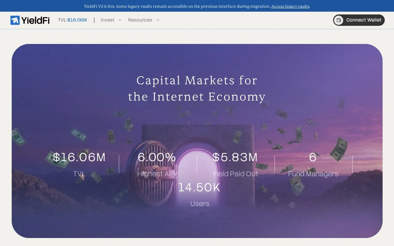 YieldFi homepage screenshot