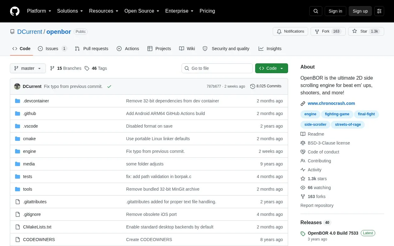 OpenBOR homepage screenshot