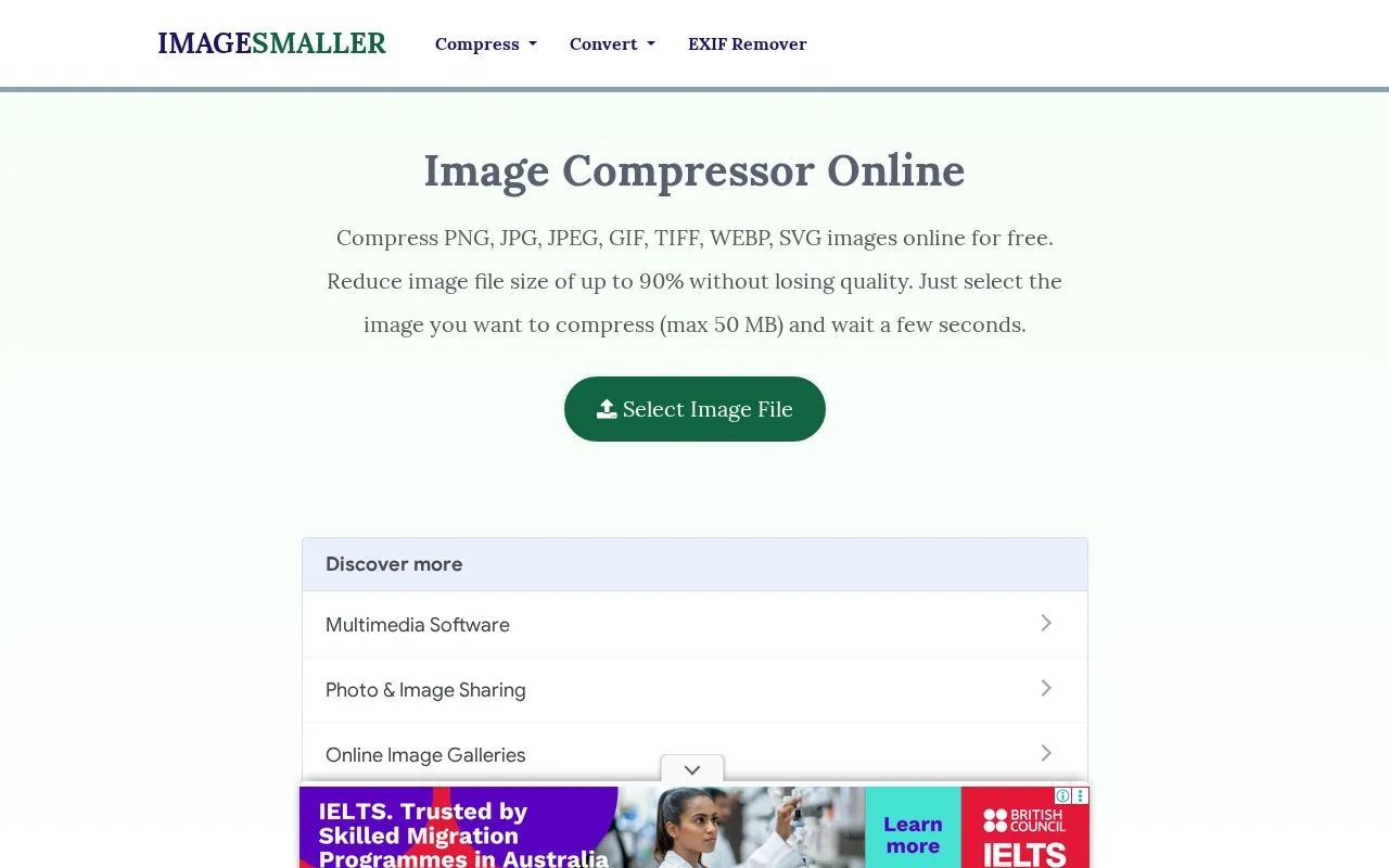 ImageSmaller homepage screenshot