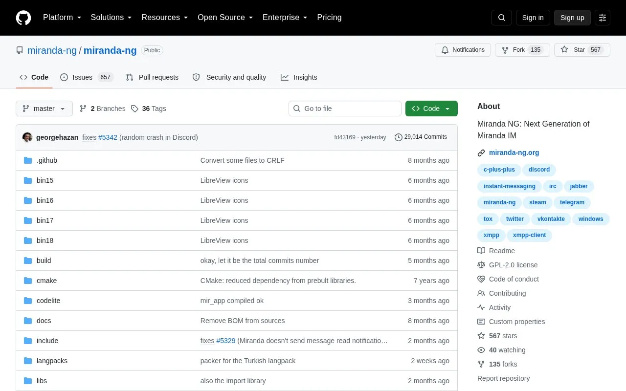 miranda-ng homepage screenshot