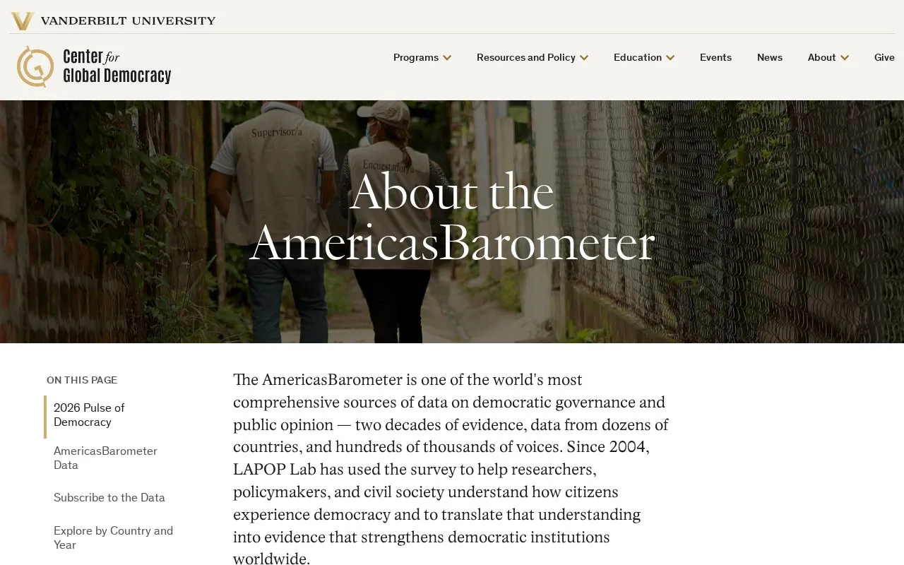 AmericasBarometer homepage screenshot