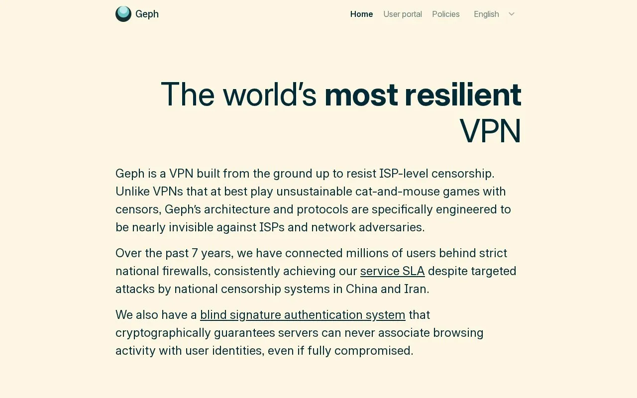 Geph homepage screenshot