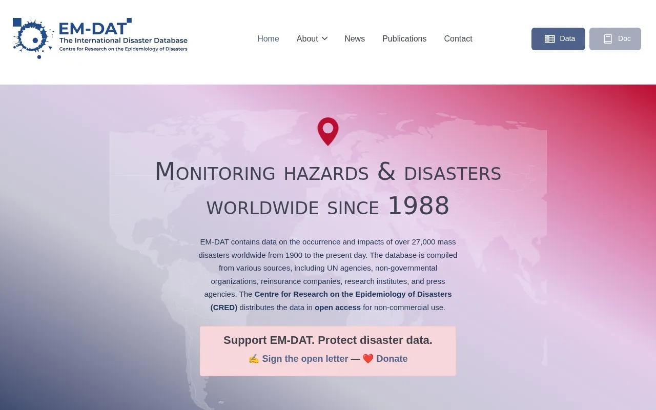EM-DAT homepage screenshot