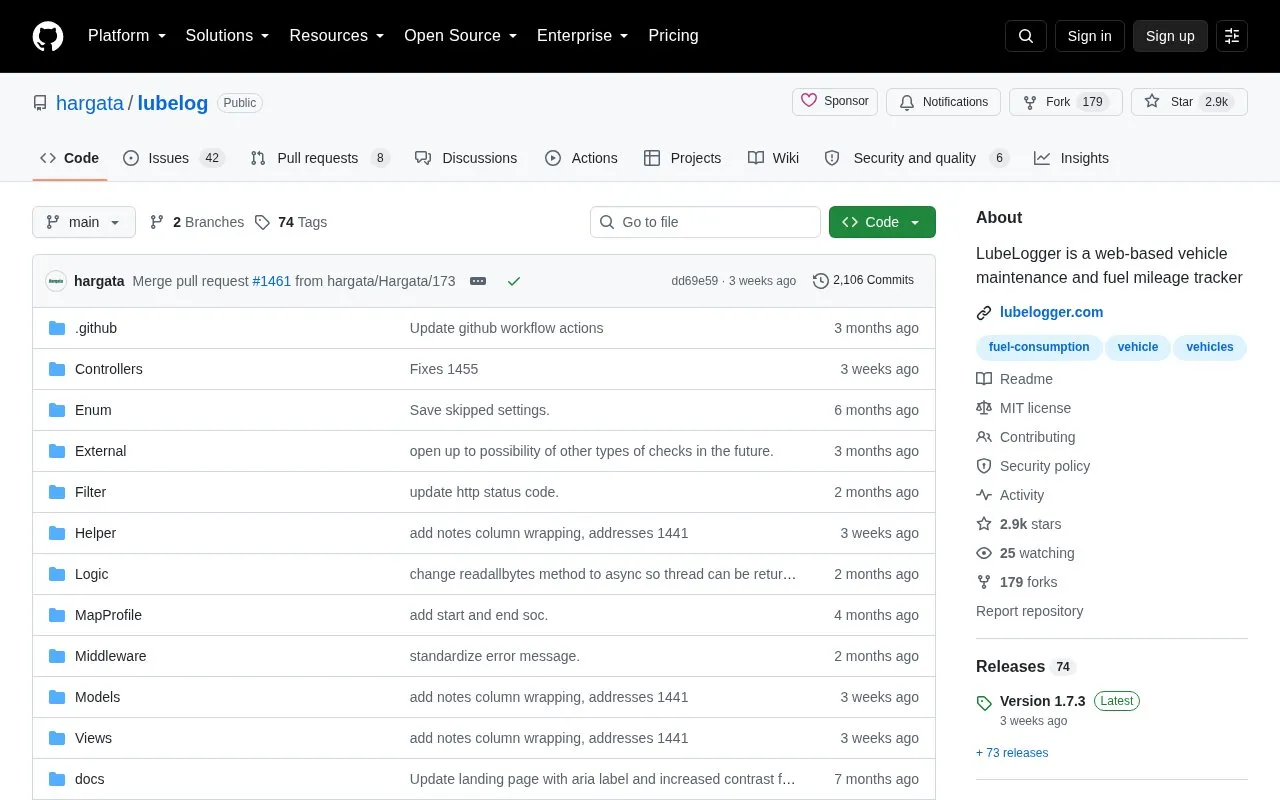 Lubelog homepage screenshot