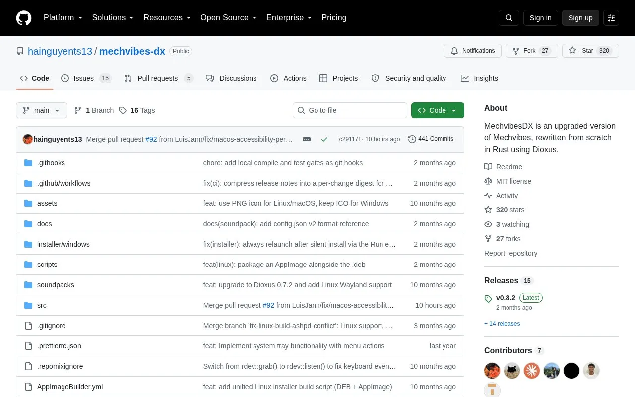 MechvibesDX homepage screenshot