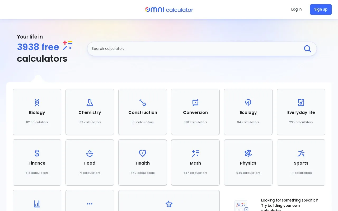 Omni Calculator homepage screenshot