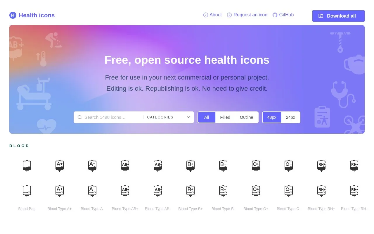 HealthIcons homepage screenshot
