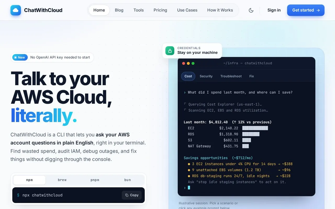 ChatWithCloud homepage screenshot
