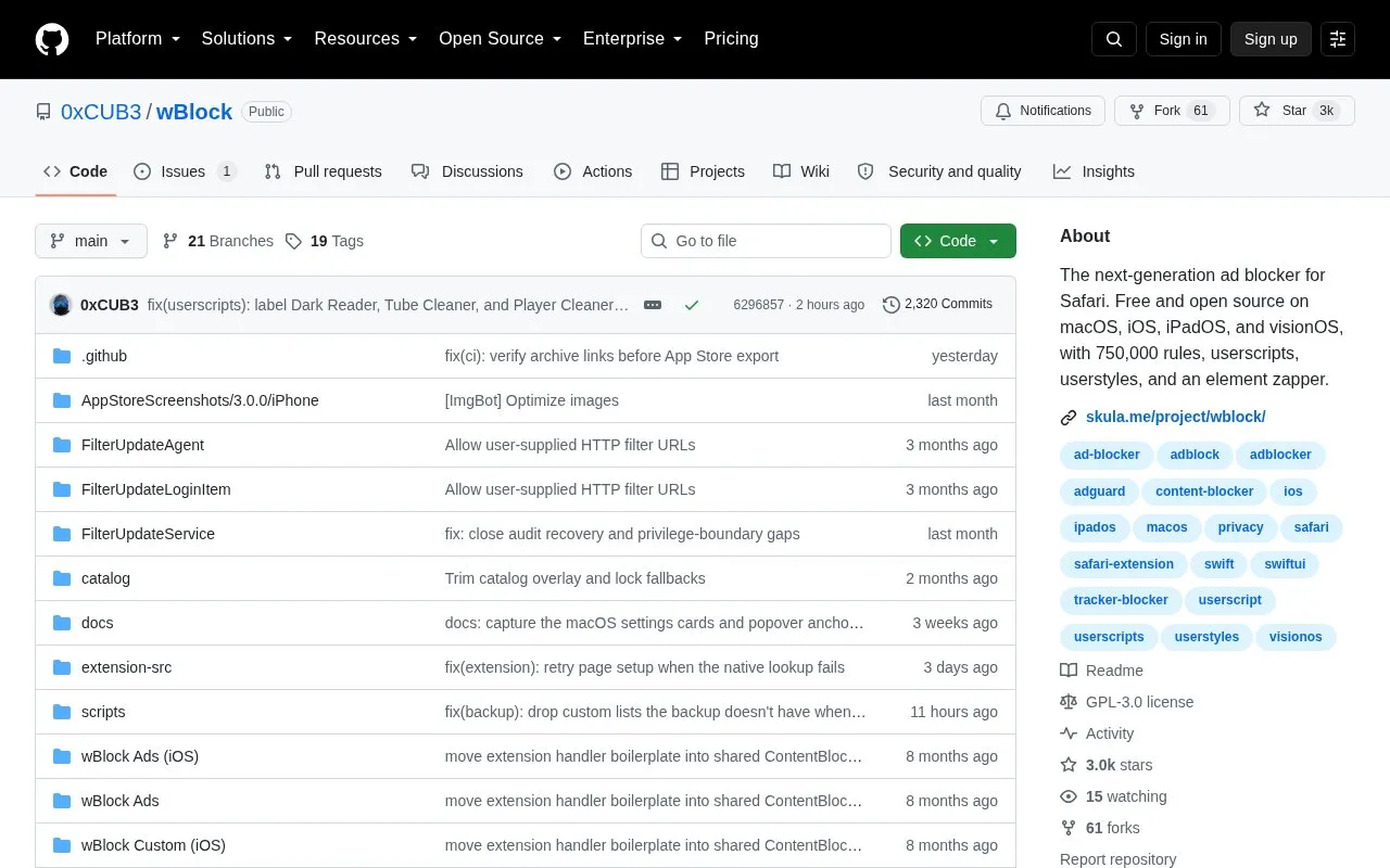 W Block homepage screenshot