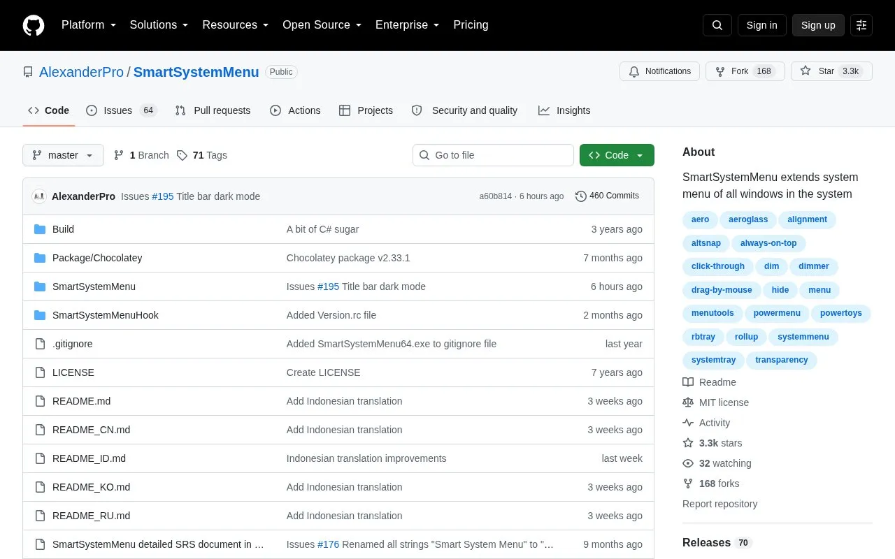 SmartSystemMenu homepage screenshot